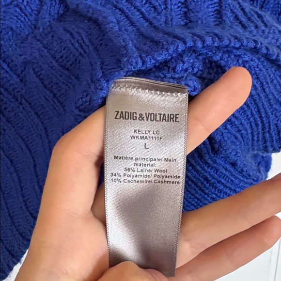 Zadig + Voltaire Kelly Sweater Blue Cable Knit Pullover Wool Cashmere Blend L - Picture 10 of 12